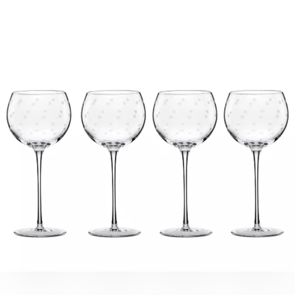 Kate Spade by Lenox Crystal Set Of 4 Larabee Dot Balloon Glasses 16oz Wine Cups